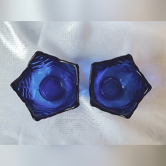Upper Canada Tulip Shape Cobalt Blue Glass Candle Holders Set of 2 - Picture 3 of 9